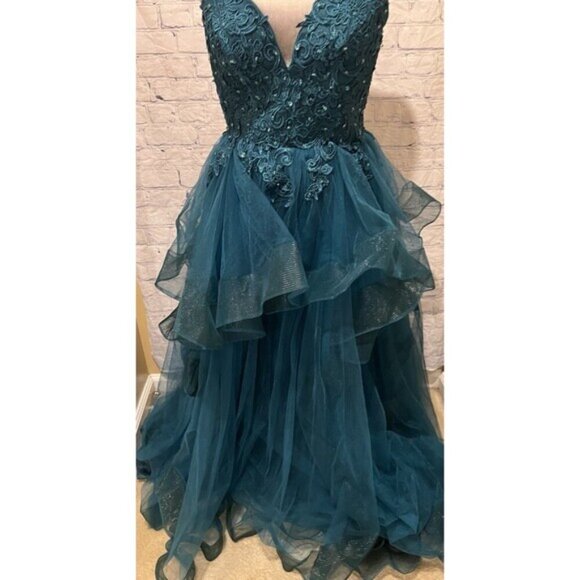 Teal Tulle Prom Dress Gown Formal Dance Event Size 4 - Picture 4 of 12